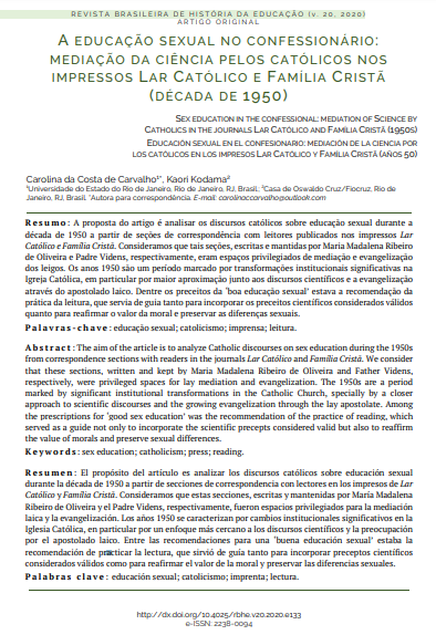 A educação sexual no confessionário: mediação da ciência pelos católicos nos impressos Lar Católico e Família Cristã (década de 1950)