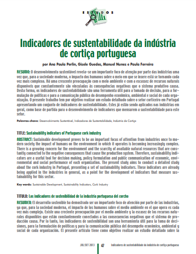 Indicadores de sustentabilidade da indústria de cortiça portuguesa