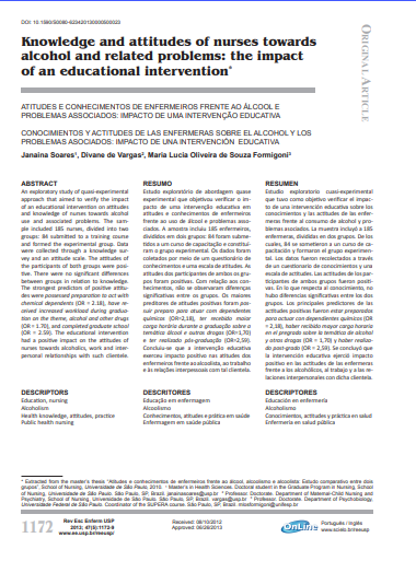 Atitudes e conhecimentos de enfermeiros frente ao álcool e problemas associados: impacto de uma intervenção educativa
