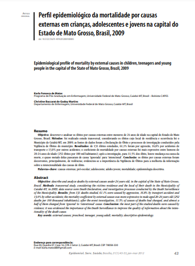 Perfil epidemiológico da mortalidade por causas externas em crianças, adolescentes e jovens na capital do Estado de Mato Grosso, Brasil, 2009