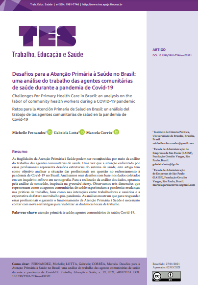 Desafios para a Atenção Primária à Saúde no Brasil: uma análise do trabalho das agentes comunitárias de saúde durante a pandemia de Covid-19