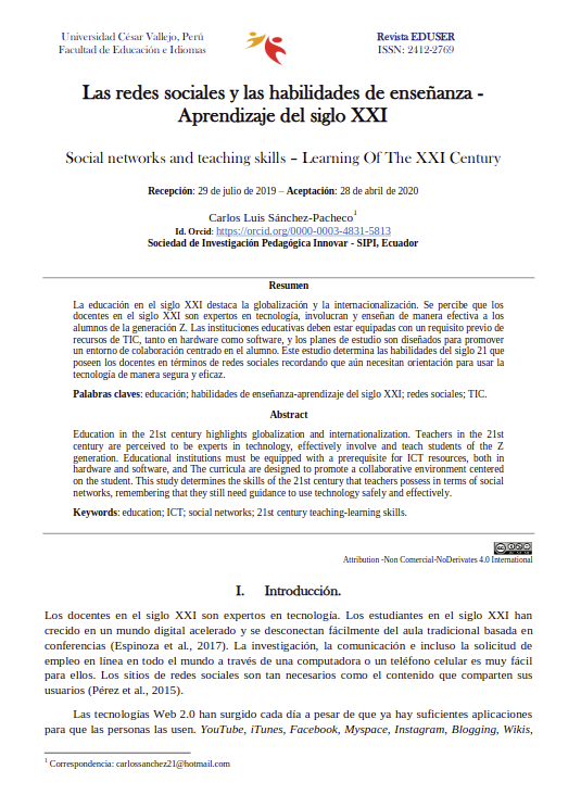 Las redes sociales y las habilidades de enseñanza - Aprendizaje del siglo XXI