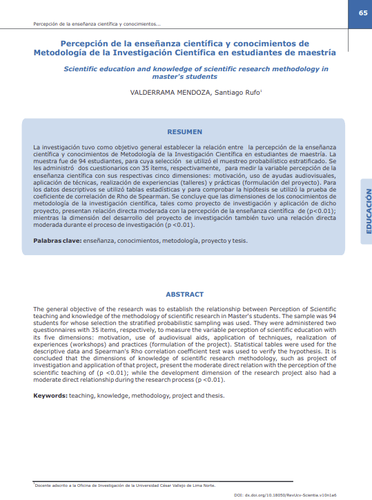 Percepción de la enseñanza científica y conocimientos de Metodología de la Investigación Científica