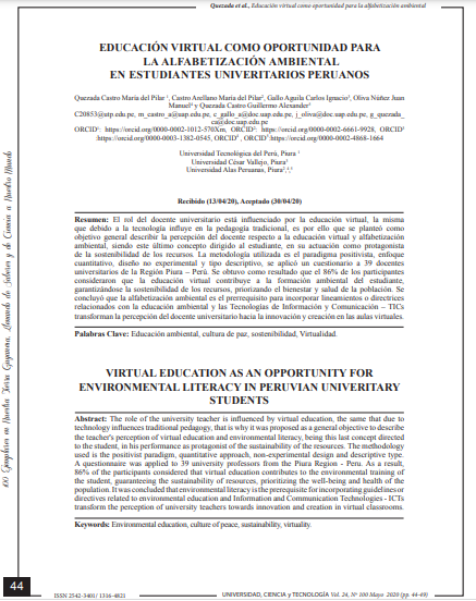 Educación virtual como oportunidad para la alfabetización ambiental en estudiantes universitarios peruanos