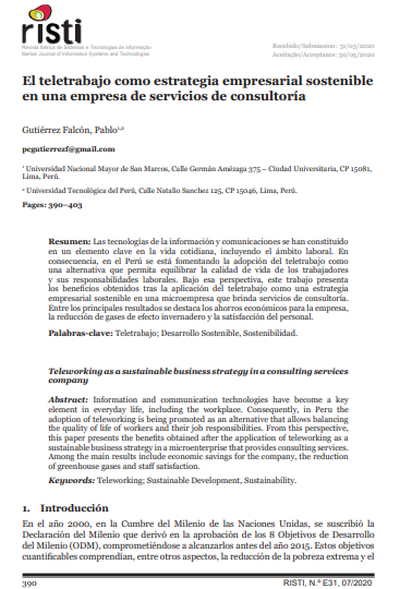 El teletrabajo como estrategia empresarial sostenible en una empresa de servicios de consultoría