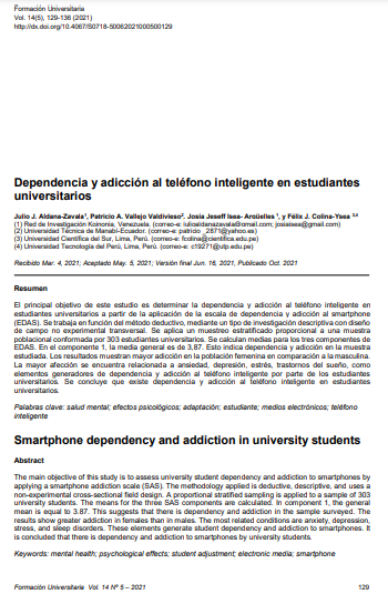 Dependencia y adicción al teléfono inteligente en estudiantes universitarios