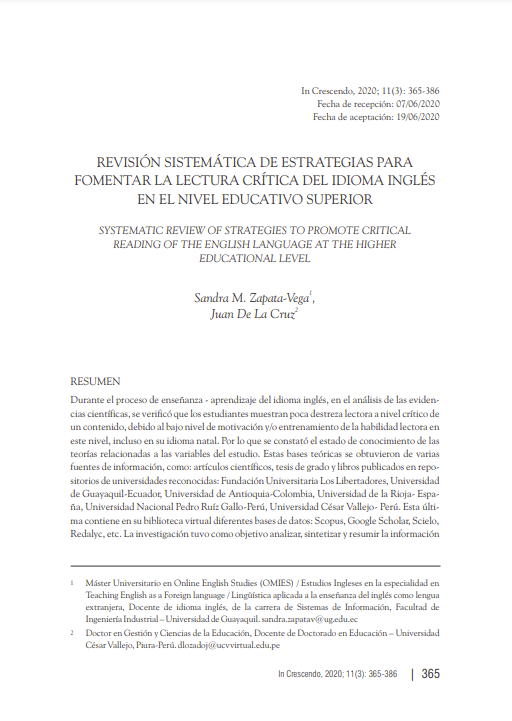 Revisión sistemática de estrategias para fomentar la lectura crítica del idioma inglés en nivel educativo superior