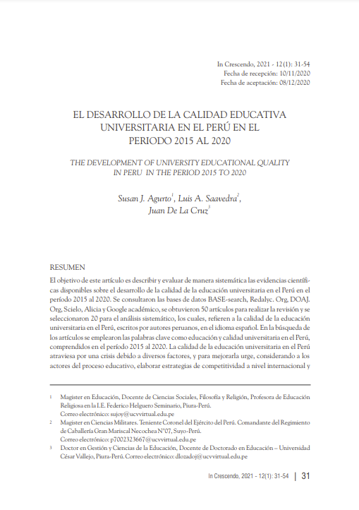 El desarrollo de la calidad educativa universitaria en el Perú en el período 2012 al 2020