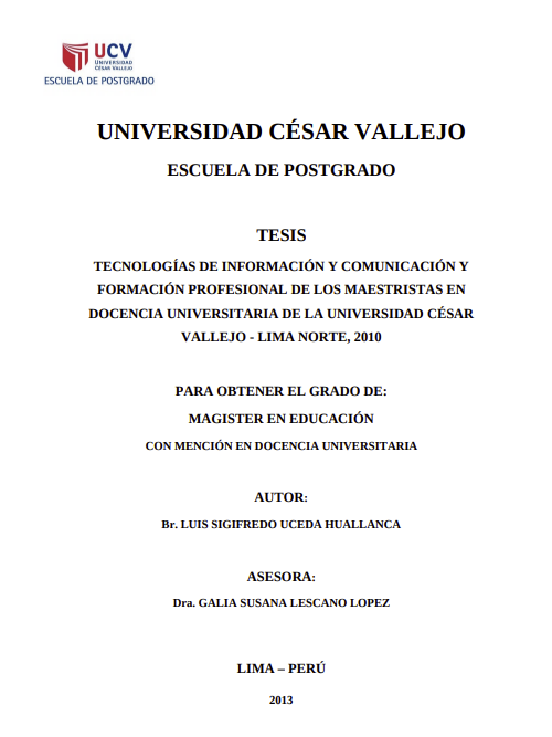 Tecnologías de información y comunicación y formación profesional de los maestristas en Docencia Universitaria