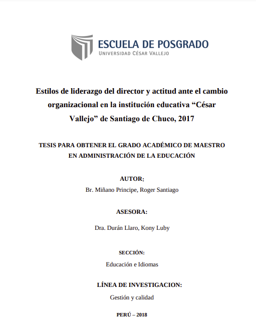 Estilos de liderazgo del director y actitud ante el cambio organizacional