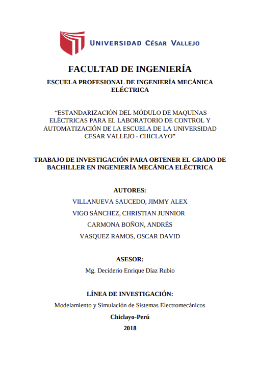 Estandarización del módulo de máquinas eléctricas para el laboratorio de control y automatización