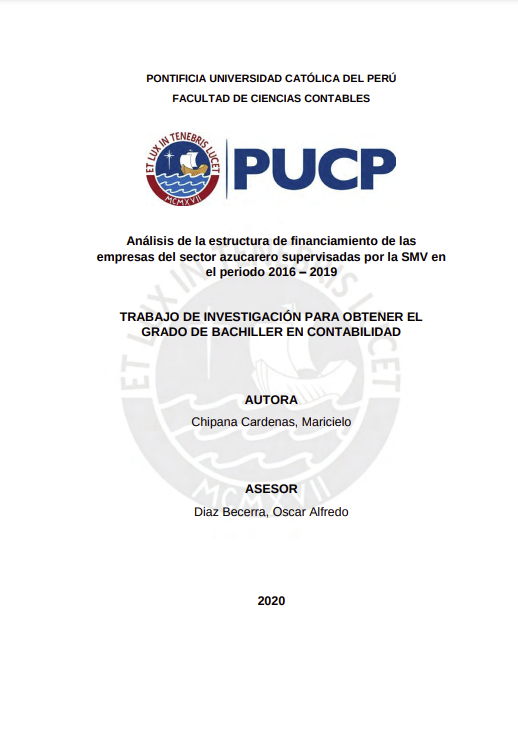 Análisis de la estructura de financiamiento de las empresas del sector azucarero supervisadas por la SMV en el periodo 2016-2019