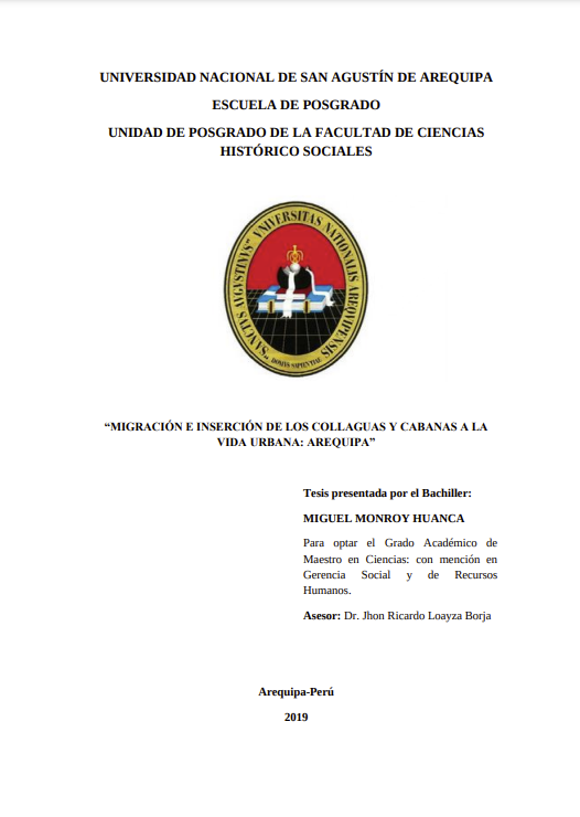Migración e inserción de los Collaguas y Cabanas a la vida urbana: Arequipa