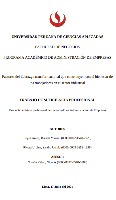 Factores del liderazgo transformacional que contribuyen con el bienestar de los trabajadores en el sector industrial