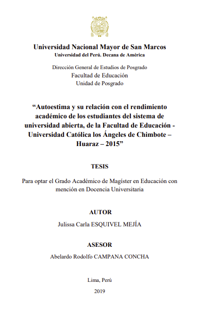 Autoestima y su relación con el rendimiento académico de los estudiantes del sistema de universidad abierta