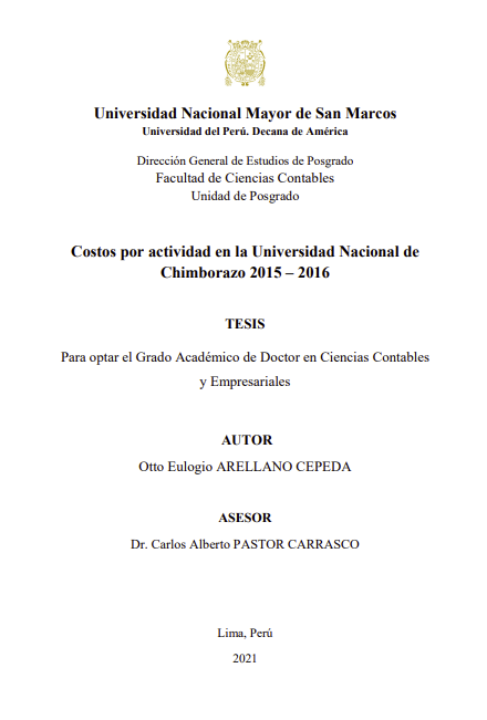 Costos por actividad en la Universidad Nacional de Chimborazo 2015 - 2016