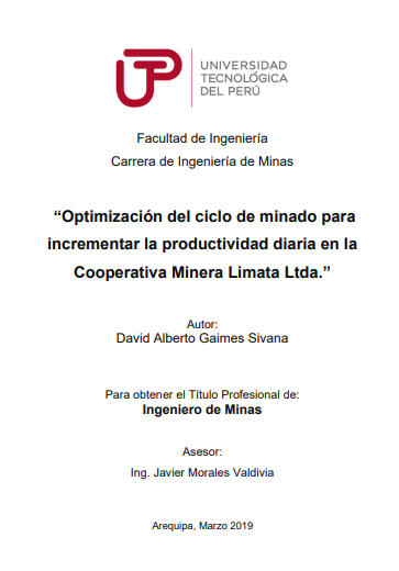 Optimización del ciclo de minado para incrementar la productividad diaria en la Cooperativa Minera Limata Ltda.