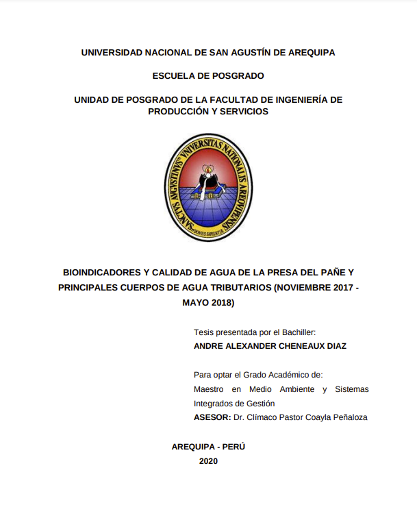 Bioindicadores y calidad de agua de la presa del Pañe y principales cuerpos de agua tributarios