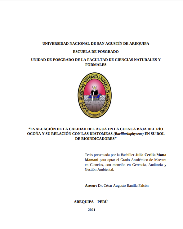 Evaluación de la calidad del agua en la cuenca baja del río Ocoña y su relación con las diatomeas