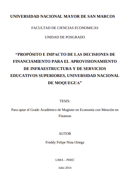 Propósito e impacto de las decisiones de financiamiento para el aprovisionamiento de infraestructura y de servicios educativos superiores