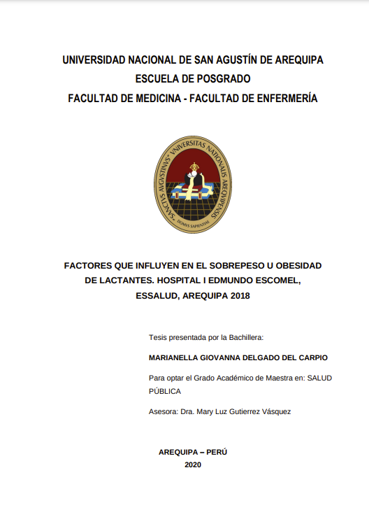 Factores que influyen en el sobrepeso u obesidad de lactantes. Hospital I Edmundo Escomel, EsSalud, Arequipa 2018