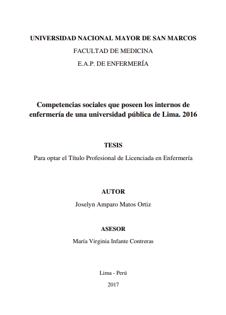 Competencias sociales que poseen los internos de enfermería de una universidad pública de Lima. 2016