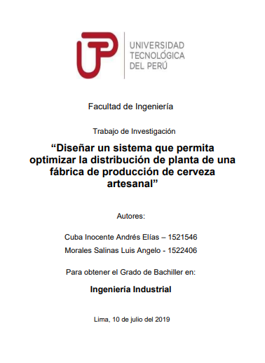 Diseñar un sistema que permita optimizar la distribución de planta de una fábrica de producción de cerveza artesanal