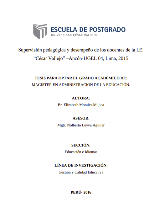 Supervisión pedagógica y desempeño de los docentes de la I.E. &quot;César Vallejo&quot;