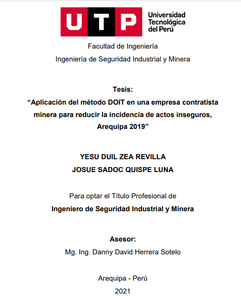 Aplicación del método DOIT en una empresa contratista minera para reducir la incidencia de actos inseguros, Arequipa 201