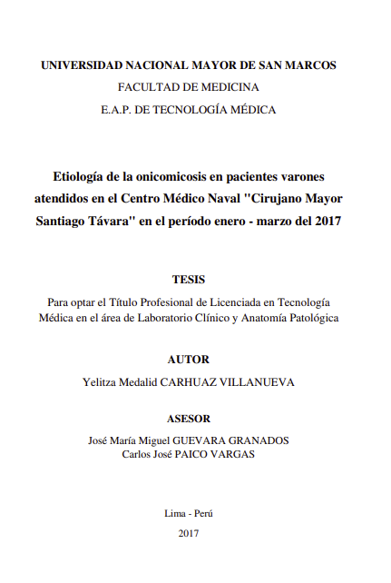 Etiología de la onicomicosis en pacientes varones atendidos en el Centro Médico Naval