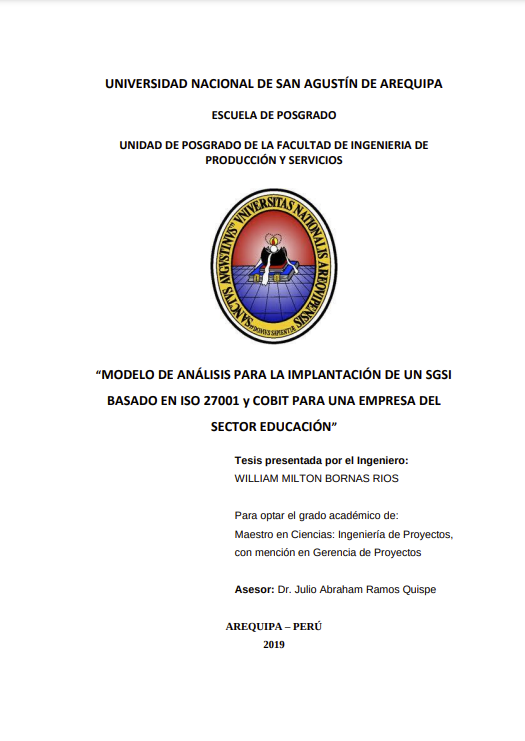 Modelo de análisis para la implantación de un SGSI basado en ISO 27001 y COBIT para una empresa del Sector Educación