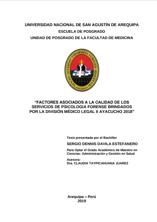 Factores asociados a la calidad de los servicios de Psicologia Forense brindados por la división médico legal II Ayacucho