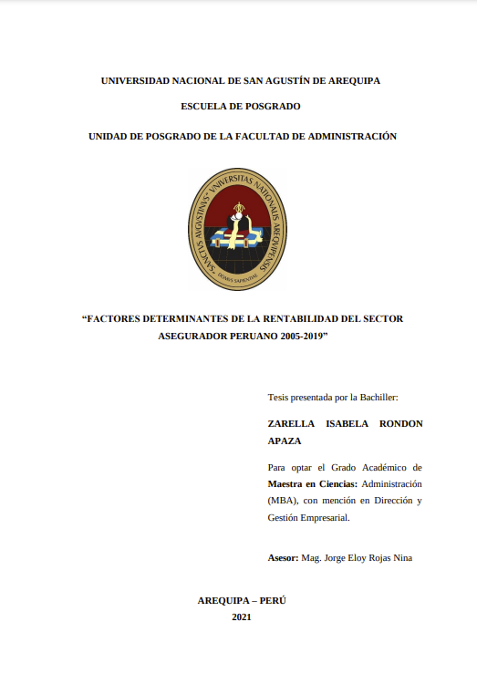 Factores determinantes de la rentabilidad del sector asegurador peruano 2005 - 2019