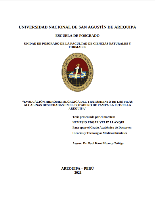 Evaluación hidrometalúrgica del tratamiento de las pilas alcalinas desechadas en el botadero de pampa la estrella Arequipa