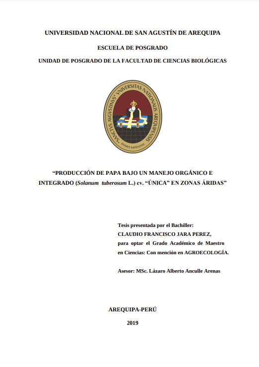 Producción de papa bajo un manejo orgánico e integrado (solanum tuberosum l.) cv. &quot;ÚNICA&quot; en zonas áridas