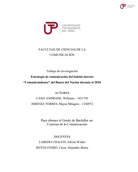 Estrategia de comunicación del boletín interno &quot;Comunicándonos&quot; del Banco del Nación durante el 2018