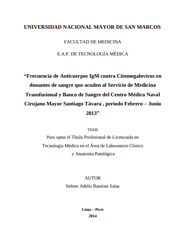 Frecuencia de anticuerpos IgM contra citomegalovirus en donantes de sangre