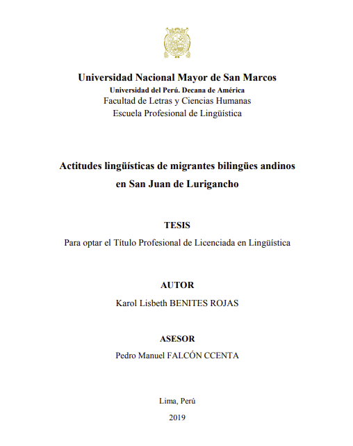 Actitudes lingüísticas de migrantes bilingües andinos en San Juan de Lurigancho