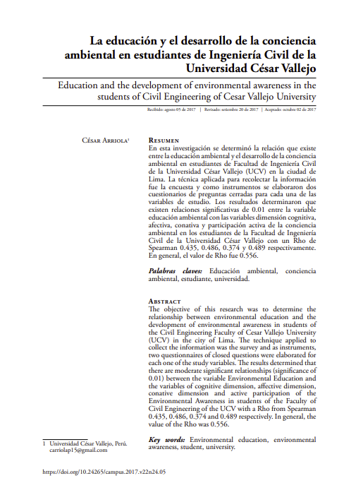 La educación y el desarrollo de la conciencia ambiental en estudiantes de Ingeniería Civil de la Universidad César Vallejo