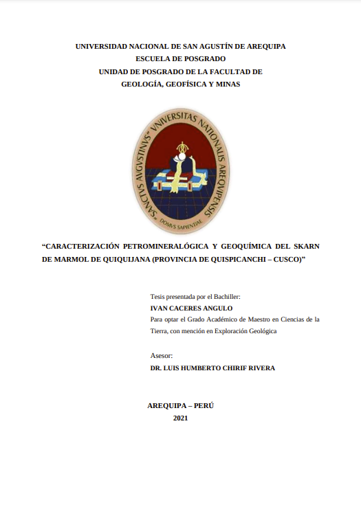 Caracterización petromineralógica y geoquímica del Skarn de Marmol de Quiquijana (provincia de Quispicanchi - Cusco)