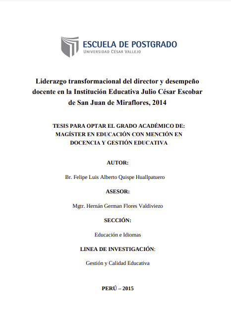 Liderazgo transformacional del director y desempeño docente