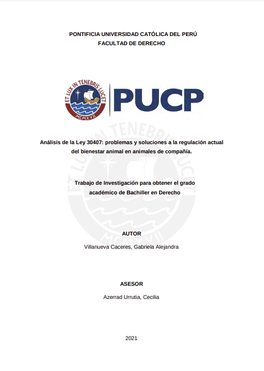 Análisis de la Ley 30407: problemas y soluciones a la regulación actual del bienestar animal en animales de compañía