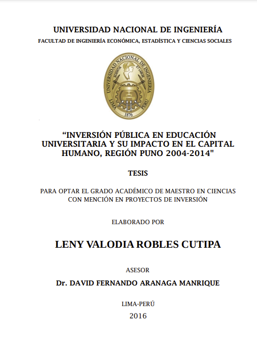 Inversión pública en Educación Universitaria y su impacto en el capital humano, Región Puno 2004-2014