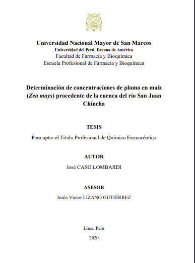 Determinación de concentraciones de plomo en maíz (Zea mays) procedente de la cuenca del río San Juan Chincha