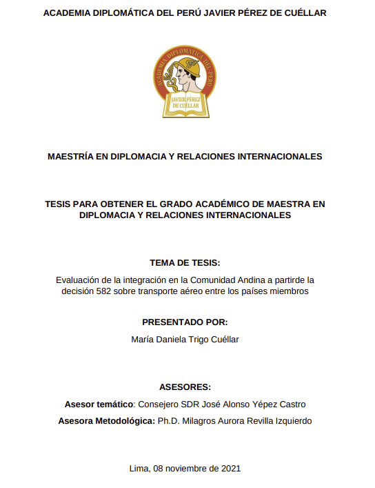 Evaluación de la integración en la Comunidad Andina a partir de la decisión 582 sobre transporte aéreo