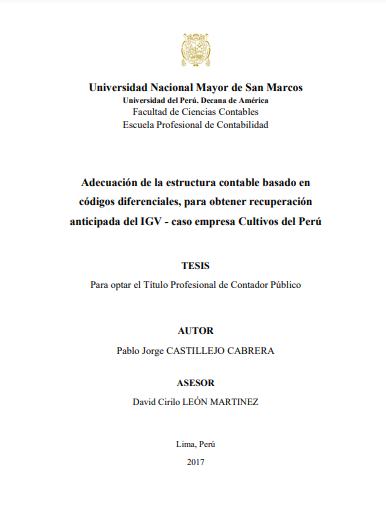 Adecuación de la estructura contable basado en códigos diferenciales, para obtener recuperación anticipada del IGV