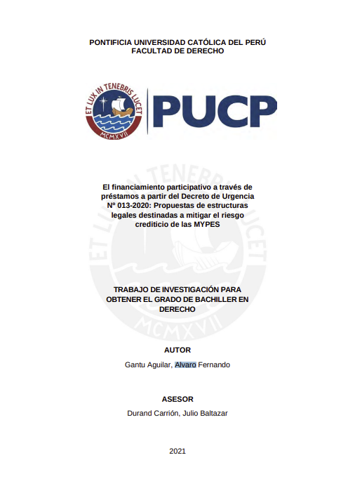 El financiamiento participativo a través de préstamos a partir del Decreto de Urgencia N° 013-2020