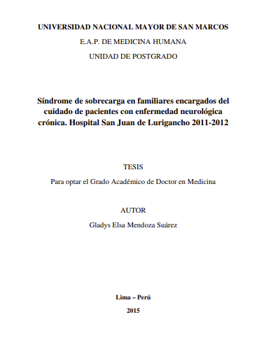 Síndrome de sobrecarga en familiares encargados del cuidado de pacientes con enfermedad neurológica crónica