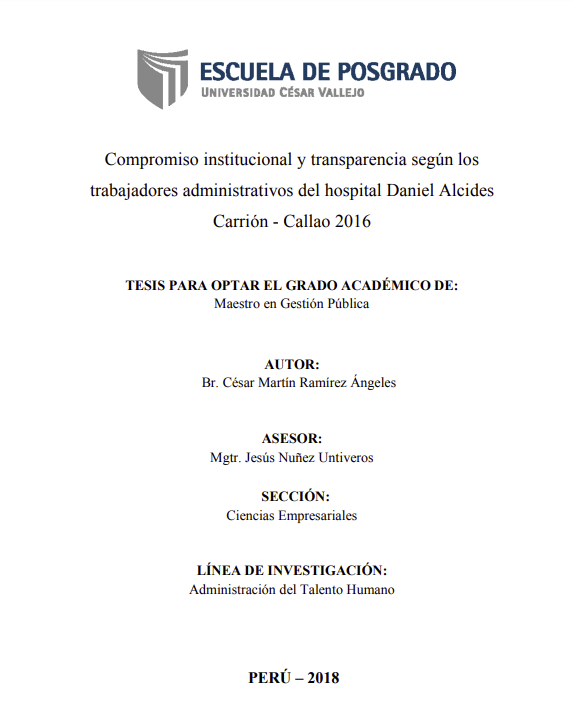 Compromiso institucional y transparencia según los trabajadores administrativos del Hospital Daniel Alcides Carrión