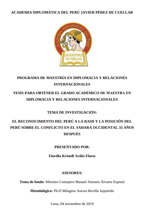 El reconocimiento del Perú a la RASD y la posición del Perú sobre el conflicto en el Sahara